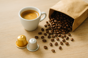 Espresso koffiecups vs. verse bonen