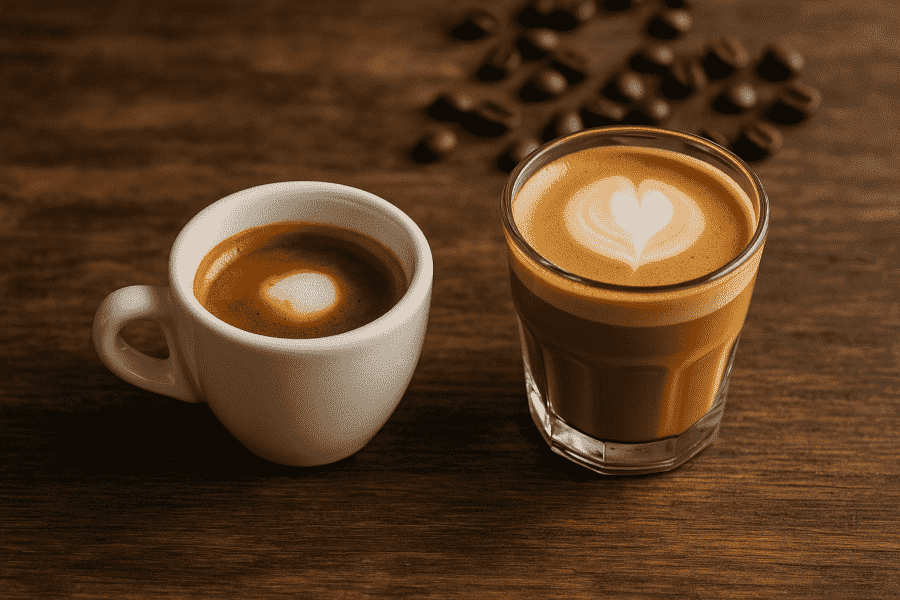 een espresso macchiato en een cortado