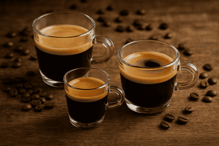 ristretto, espresso en lungo