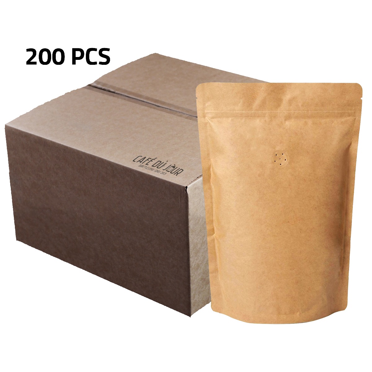 Doos koffiezak Kraft hersluitbaarzipper met ventiel 200 x 1000 gram