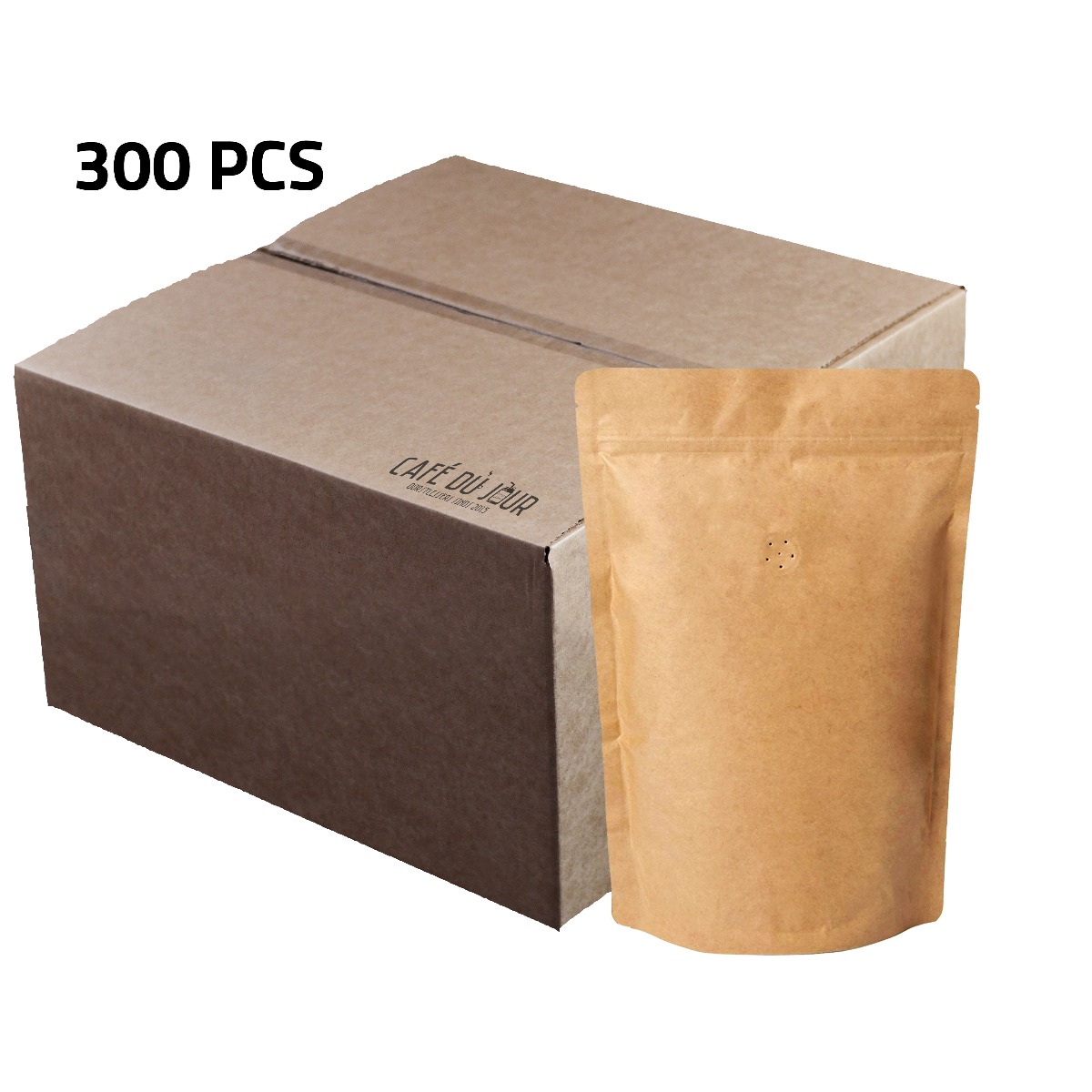 Doos koffiezak Kraft hersluitbaarzipper met ventiel 300 x 500 gram