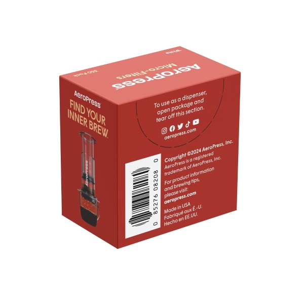 Zijkant van de verpakking van de microfilters voor de Aeropress GO
