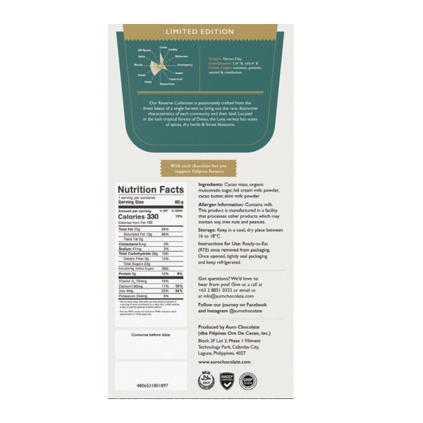 Een reep donkere melk chocolade in de smaak van Luna van het merk Auro