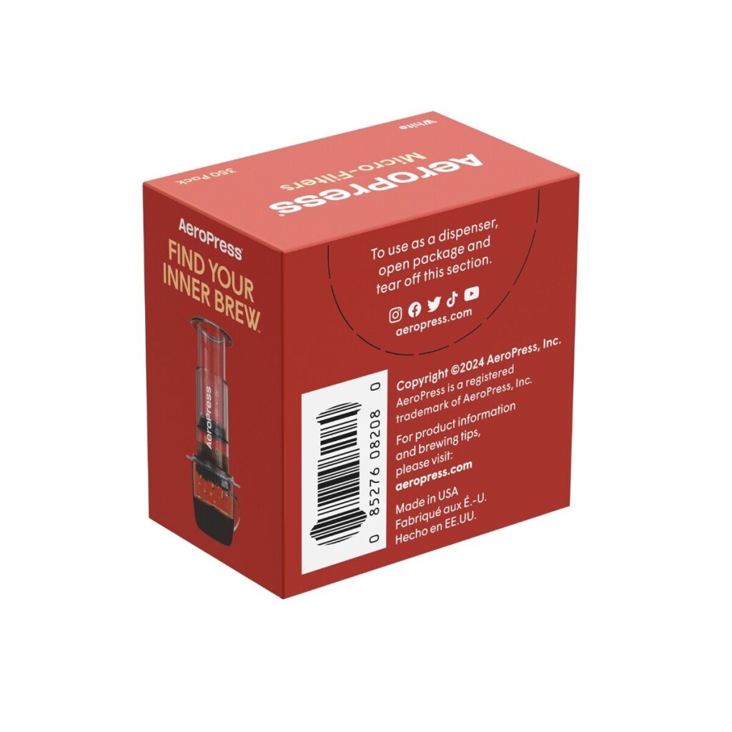 Zijkant van de verpakking van de microfilters voor de Aeropress GO