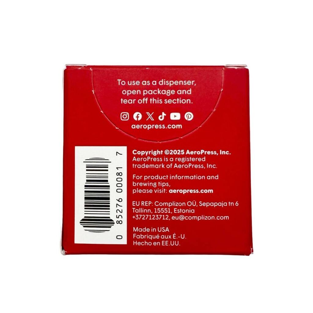Achterkant van de verpakking van microfilters voor de Aeropress GO