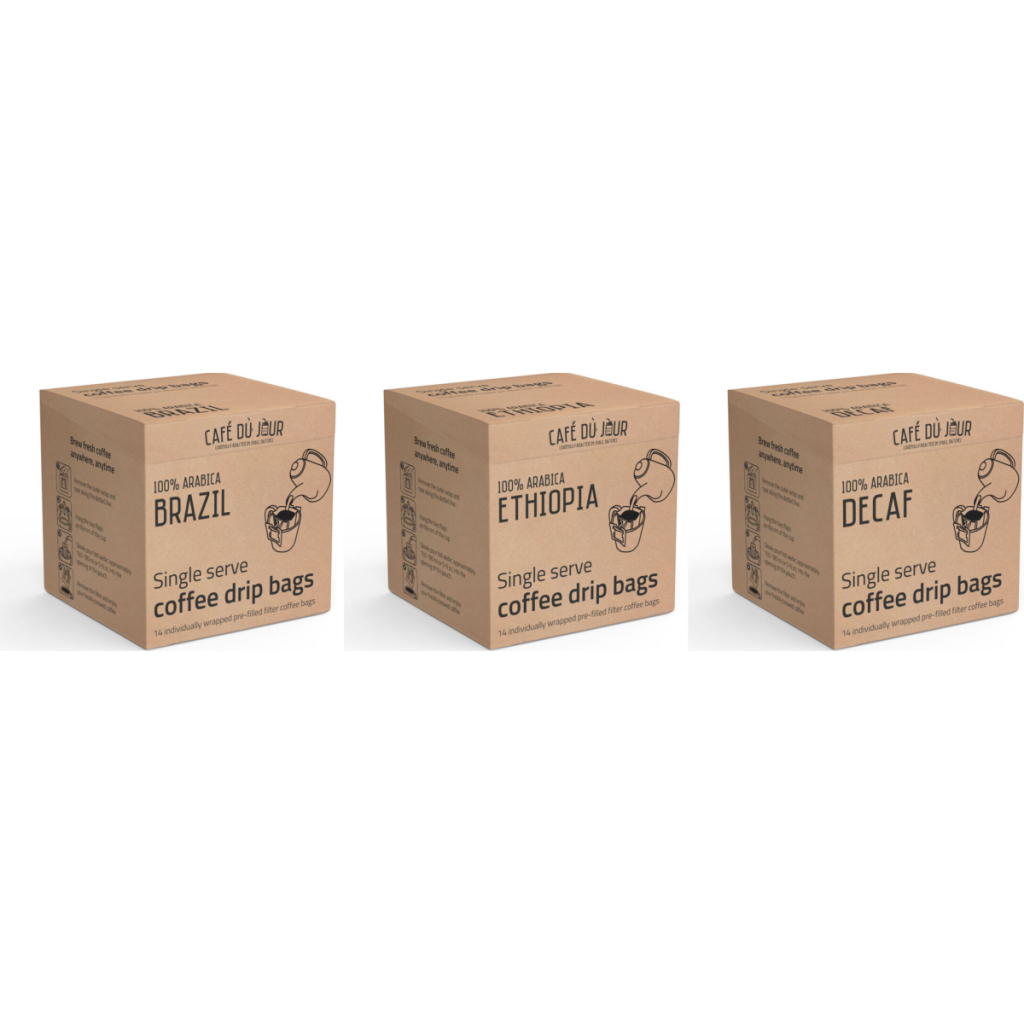 Single Serve Drip Bags Trio - Brazilië, Ethiopië & Decaf 3 x 14 stuks