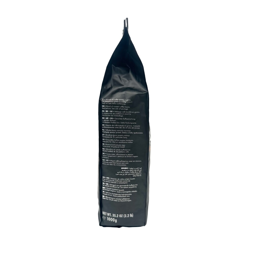 Linker zijkant van een kilozak koffie van het merk Pellini no.9 Cremoso blend Morbido e speziato