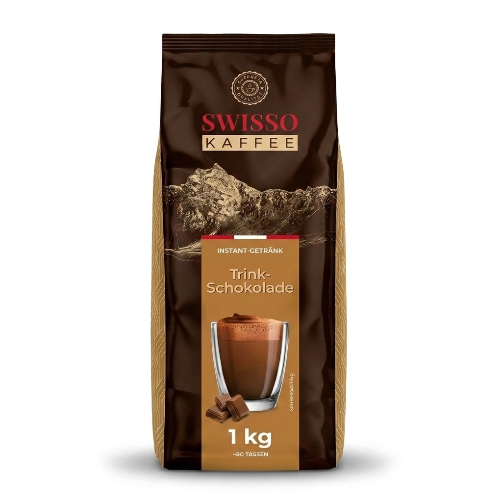 Swisso Kaffee Chocoladedrank (Trink-Schokolade) instant chocolademelk 1 kg, zak vooraanzicht