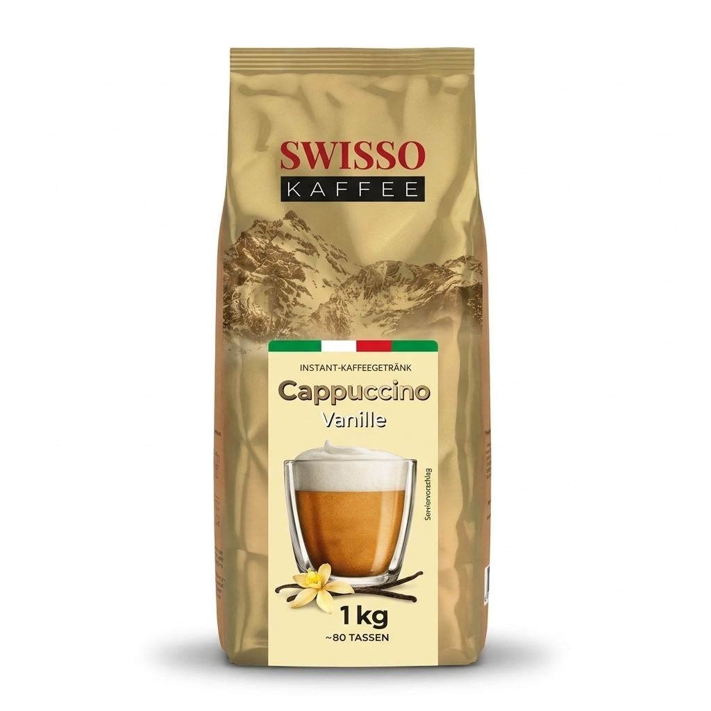 Swisso Kaffee Cappuccino Vanille instant cappuccino 1 kg, zak vooraanzicht