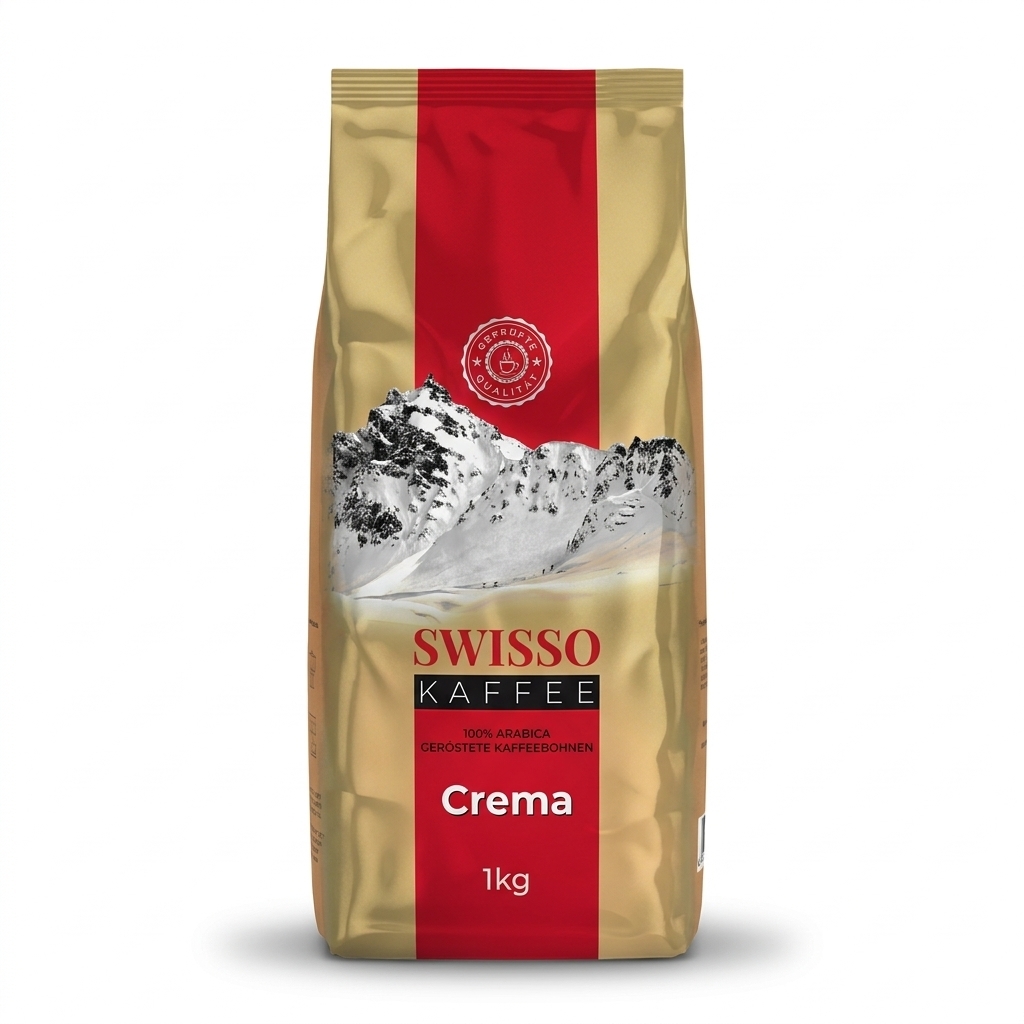 Swisso Kaffee Crema koffiebonen 1 kg, 100% arabica, zak vooraanzicht