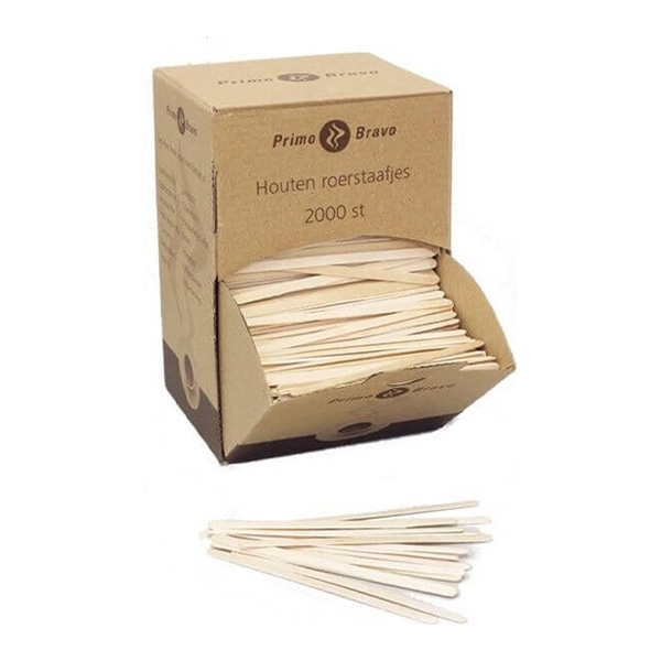 Primo Bravo houten roerstaafjes 11 cm - dispenserdoos 2000 stuks