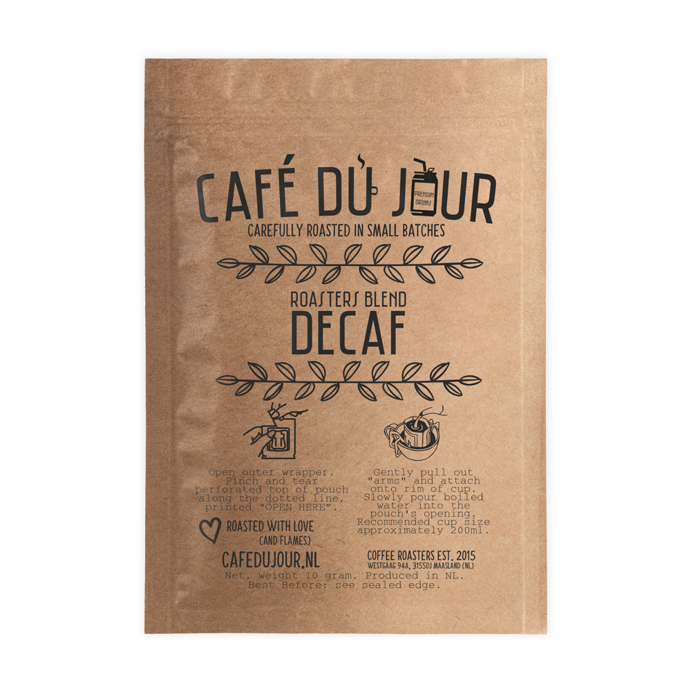 Cafe du Jour Single Serve Drip Coffee - Roasters Blend DECAF - filterkoffie voor onderweg!