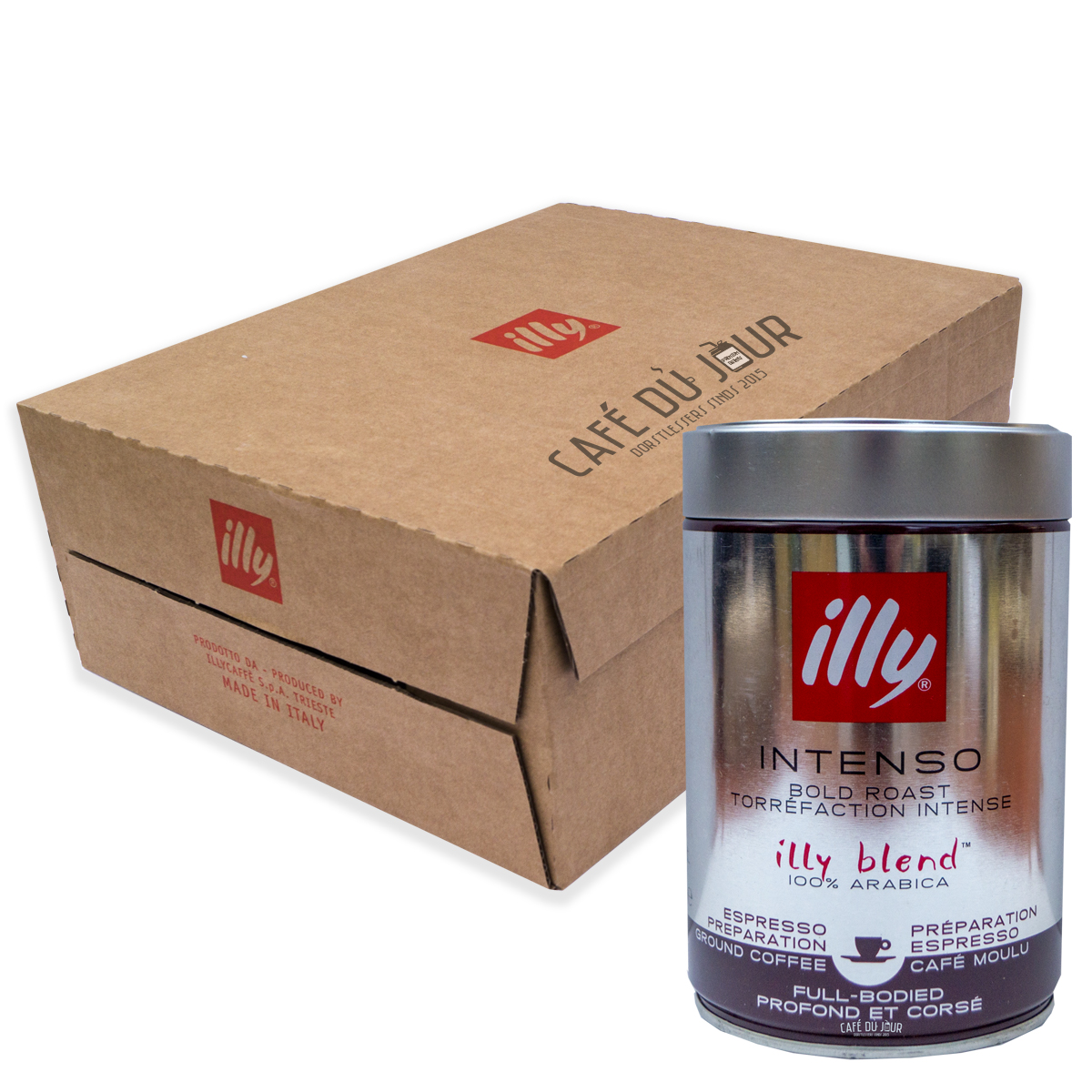 illy - gemalen koffie - XL Voordeeldoos Intenso - Donkere Branding Zwart 12 x 250 gram