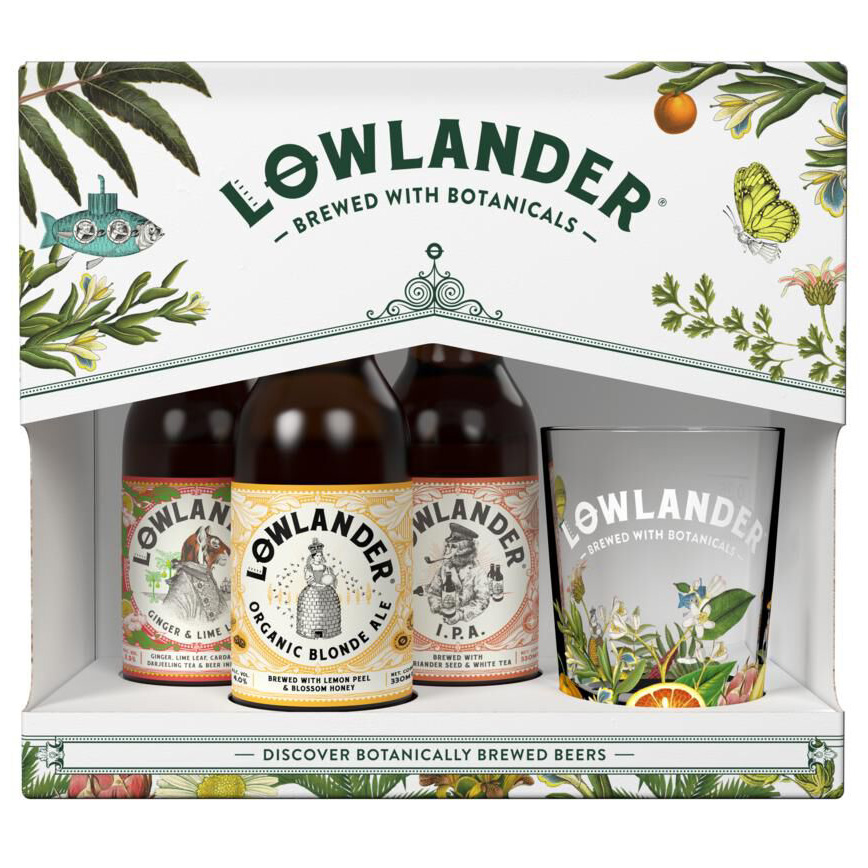 Lowlander bierpakket met gratis glas Geschenkverpakking 3 bieren met een gratis glas